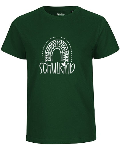 MiMaMäuschen Kinder Bio T-Shirt Schulkind Alphabet Regenbogen (weißer Druck) 1 – Bottle Green