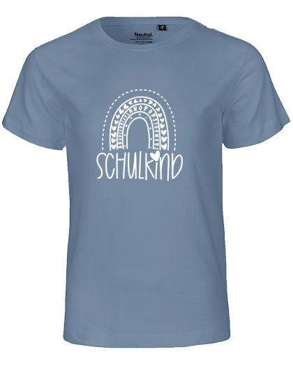 MiMaMäuschen Kinder Bio T-Shirt Schulkind Alphabet Regenbogen (weißer Druck) 1 – Dusty Indigo