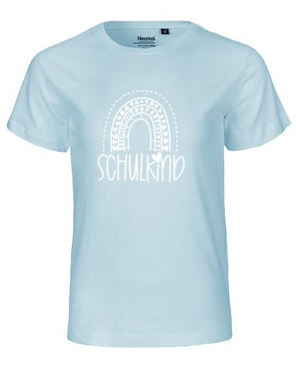 MiMaMäuschen Kinder Bio T-Shirt Schulkind Alphabet Regenbogen (weißer Druck) 1 – Light Blue