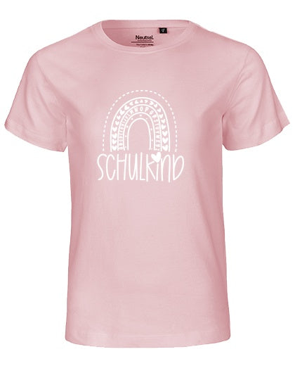 MiMaMäuschen Kinder Bio T-Shirt Schulkind Alphabet Regenbogen (weißer Druck) 1 – Light Pink