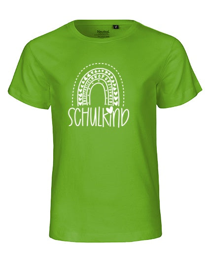 MiMaMäuschen Kinder Bio T-Shirt Schulkind Alphabet Regenbogen (weißer Druck) 3 – Lime