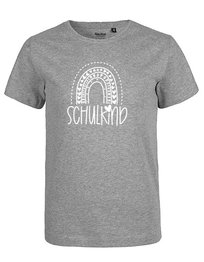 MiMaMäuschen Kinder Bio T-Shirt Schulkind Alphabet Regenbogen (weißer Druck) 1 – Sport Grey