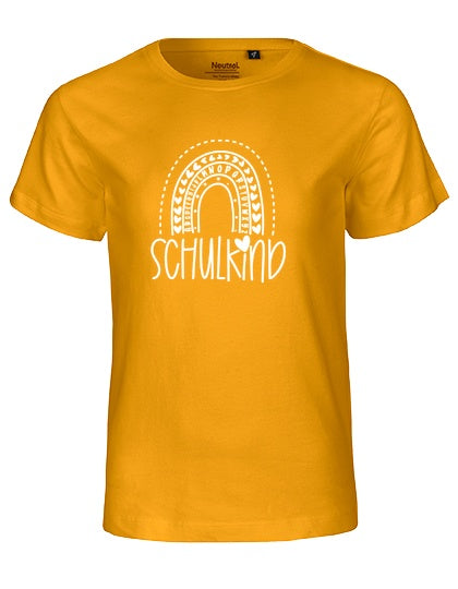 MiMaMäuschen Kinder Bio T-Shirt Schulkind Alphabet Regenbogen (weißer Druck) 2 – Yellow