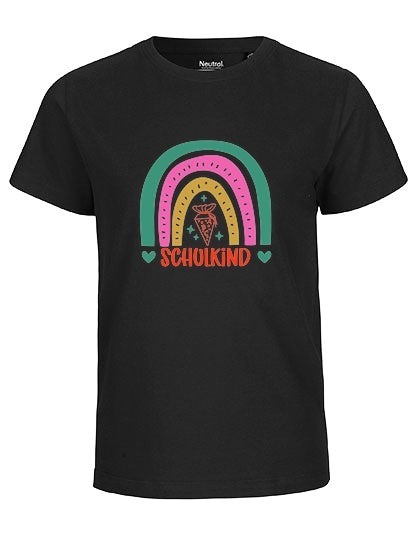 MiMaMäuschen Kinder Bio T-Shirt Schulkind Bunter Regenbogen 2 – Black