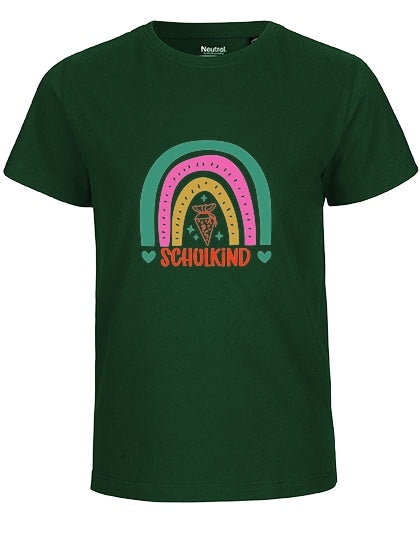 MiMaMäuschen Kinder Bio T-Shirt Schulkind Bunter Regenbogen 1 – Bottle Green