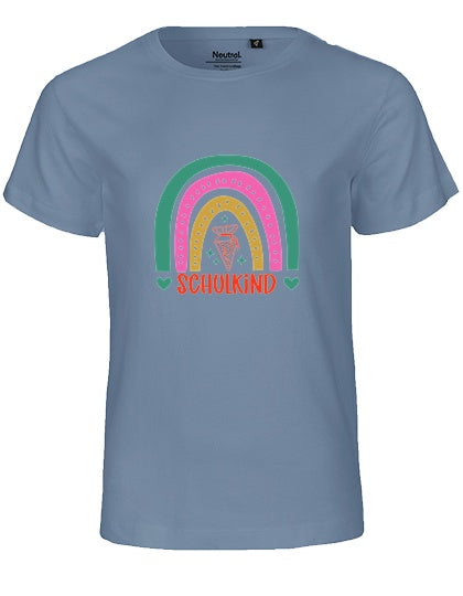 MiMaMäuschen Kinder Bio T-Shirt Schulkind Bunter Regenbogen 1 – Dusty Indigo