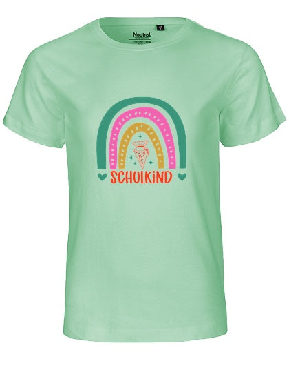 MiMaMäuschen Kinder Bio T-Shirt Schulkind Bunter Regenbogen 1 – Dusty Mint
