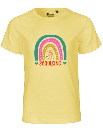 MiMaMäuschen Kinder Bio T-Shirt Schulkind Bunter Regenbogen 1 – Dusty Yellow