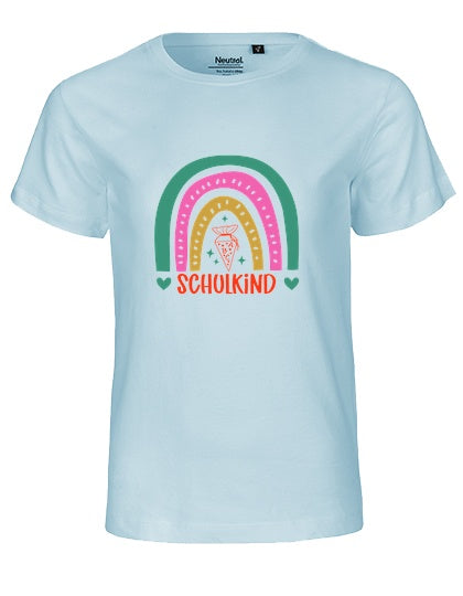 MiMaMäuschen Kinder Bio T-Shirt Schulkind Bunter Regenbogen 1 – Light Blue