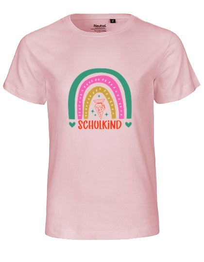 MiMaMäuschen Kinder Bio T-Shirt Schulkind Bunter Regenbogen 1 – Light Pink
