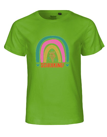 MiMaMäuschen Kinder Bio T-Shirt Schulkind Bunter Regenbogen 3 – Lime