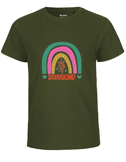 MiMaMäuschen Kinder Bio T-Shirt Schulkind Bunter Regenbogen 2 – Military