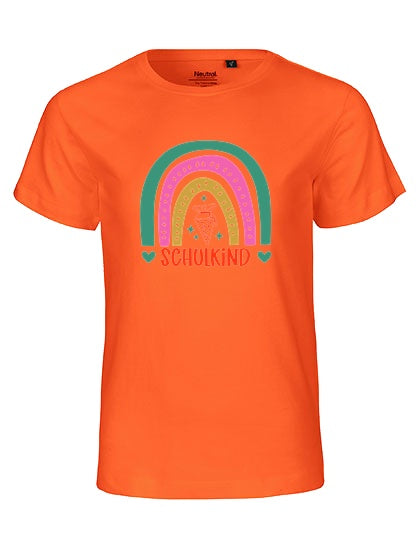 MiMaMäuschen Kinder Bio T-Shirt Schulkind Bunter Regenbogen 2 – Orange