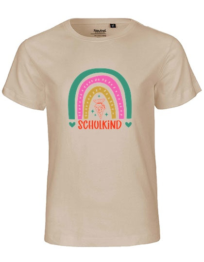 MiMaMäuschen Kinder Bio T-Shirt Schulkind Bunter Regenbogen 3 – Sand