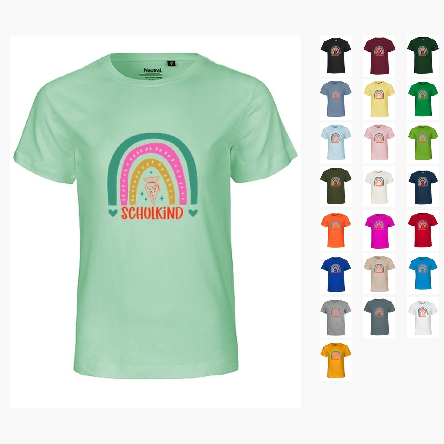 MiMaMäuschen Kinder Bio T-Shirt Schulkind Bunter Regenbogen 1 – Übersicht