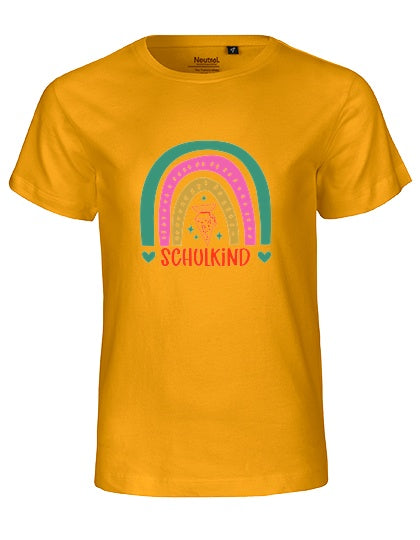 MiMaMäuschen Kinder Bio T-Shirt Schulkind Bunter Regenbogen 2 – Yellow