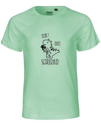 MiMaMäuschen Kinder Bio T-Shirt Schulkind Dino (schwarzer Druck) 1 – Dusty Mint