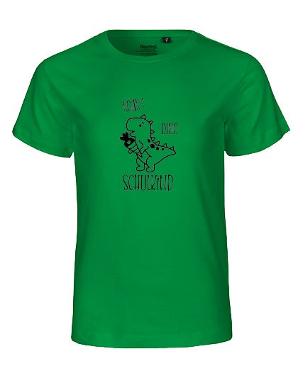 MiMaMäuschen Kinder Bio T-Shirt Schulkind Dino (schwarzer Druck) 2 – Green