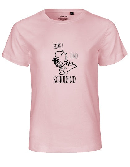 MiMaMäuschen Kinder Bio T-Shirt Schulkind Dino (schwarzer Druck) 1 – Light Pink