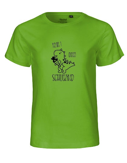 MiMaMäuschen Kinder Bio T-Shirt Schulkind Dino (schwarzer Druck) 3 – Lime