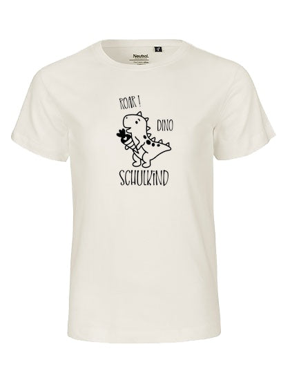 MiMaMäuschen Kinder Bio T-Shirt Schulkind Dino (schwarzer Druck) 2 – Natural