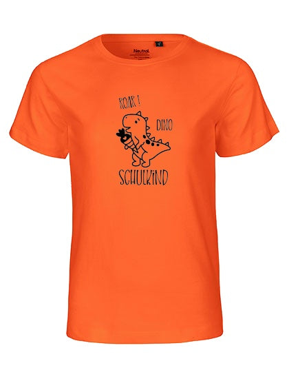 MiMaMäuschen Kinder Bio T-Shirt Schulkind Dino (schwarzer Druck) 2 – Orange