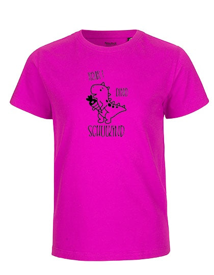 MiMaMäuschen Kinder Bio T-Shirt Schulkind Dino (schwarzer Druck) 3 – Pink