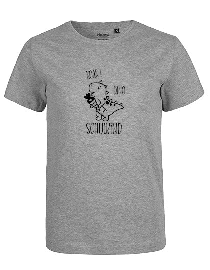 MiMaMäuschen Kinder Bio T-Shirt Schulkind Dino (schwarzer Druck) 1 – Sport Grey