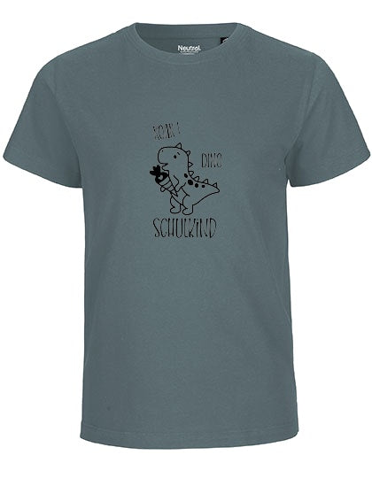 MiMaMäuschen Kinder Bio T-Shirt Schulkind Dino (schwarzer Druck) 3 – Teal