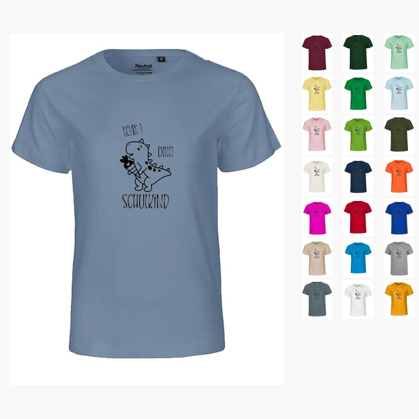 MiMaMäuschen Kinder Bio T-Shirt Schulkind Dino (schwarzer Druck) 2 – Übersicht