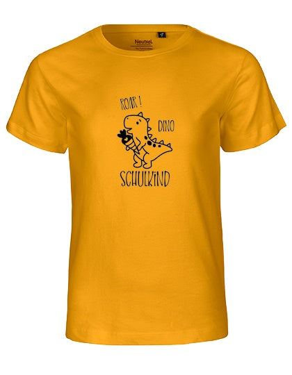 MiMaMäuschen Kinder Bio T-Shirt Schulkind Dino (schwarzer Druck) 2 – Yellow