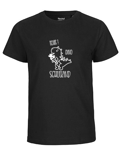 MiMaMäuschen Kinder Bio T-Shirt Schulkind Dino (weißer Druck) 2 – Black