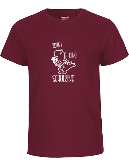 MiMaMäuschen Kinder Bio T-Shirt Schulkind Dino (weißer Druck) 1 – Bordeaux