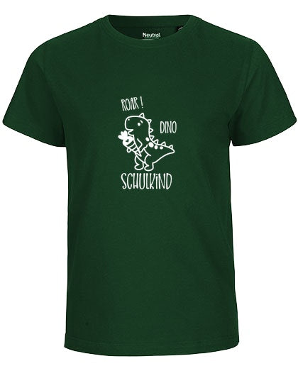 MiMaMäuschen Kinder Bio T-Shirt Schulkind Dino (weißer Druck) 1 – Bottle Green