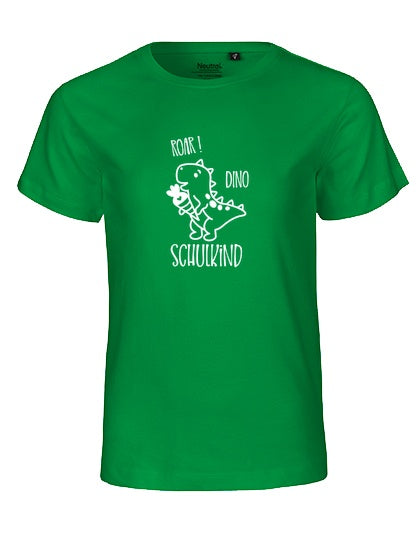 MiMaMäuschen Kinder Bio T-Shirt Schulkind Dino (weißer Druck) 2 – Green