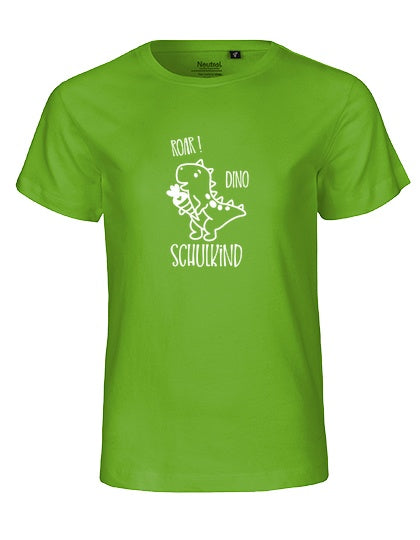 MiMaMäuschen Kinder Bio T-Shirt Schulkind Dino (weißer Druck) 3 – Lime