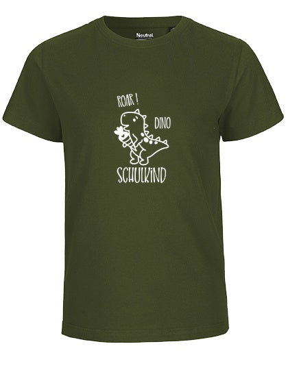 MiMaMäuschen Kinder Bio T-Shirt Schulkind Dino (weißer Druck) 2 – Military