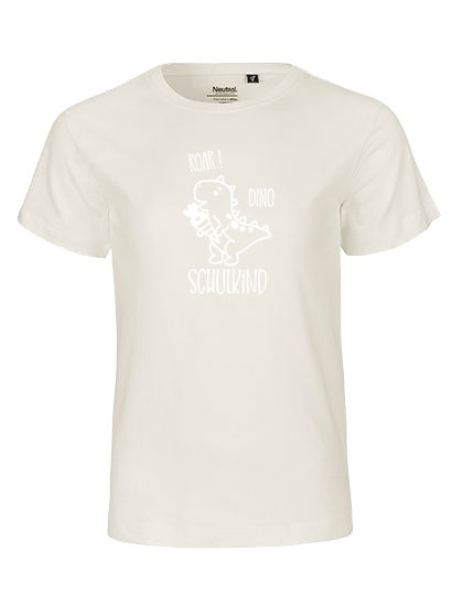 MiMaMäuschen Kinder Bio T-Shirt Schulkind Dino (weißer Druck) 2 – Natural