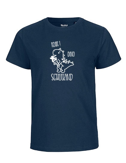 MiMaMäuschen Kinder Bio T-Shirt Schulkind Dino (weißer Druck) 3 – Navy