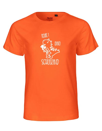 MiMaMäuschen Kinder Bio T-Shirt Schulkind Dino (weißer Druck) 2 – Orange