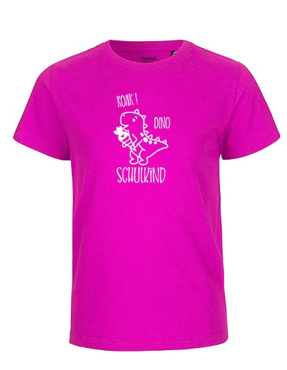 MiMaMäuschen Kinder Bio T-Shirt Schulkind Dino (weißer Druck) 3 – Pink