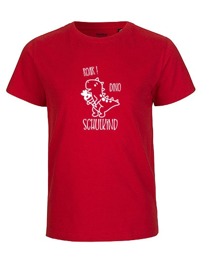 MiMaMäuschen Kinder Bio T-Shirt Schulkind Dino (weißer Druck) 3 – Red