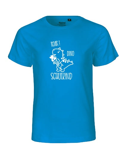 MiMaMäuschen Kinder Bio T-Shirt Schulkind Dino (weißer Druck) 2 – Sapphire