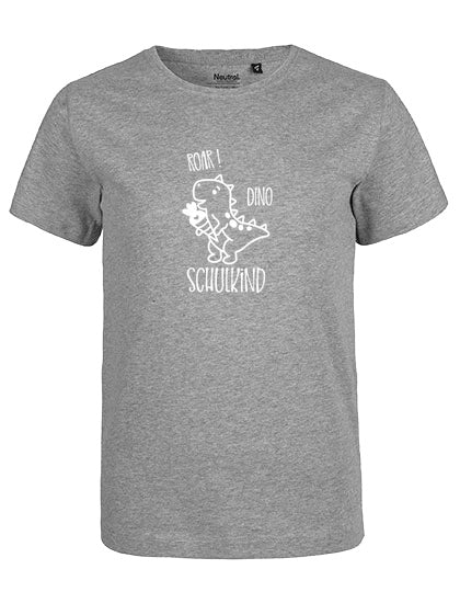 MiMaMäuschen Kinder Bio T-Shirt Schulkind Dino (weißer Druck) 1 – Sport Grey