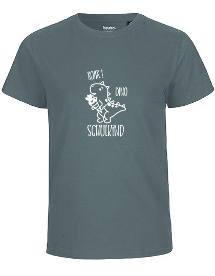 MiMaMäuschen Kinder Bio T-Shirt Schulkind Dino (weißer Druck) 3 – Teal