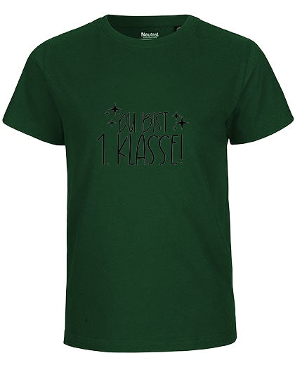 MiMaMäuschen Kinder Bio T-Shirt Schulkind Du Bist 1. Klasse (schwarzer Druck) 1 – Bottle Green