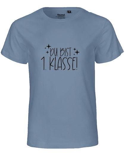 MiMaMäuschen Kinder Bio T-Shirt Schulkind Du Bist 1. Klasse (schwarzer Druck) 1 – Dusty Indigo