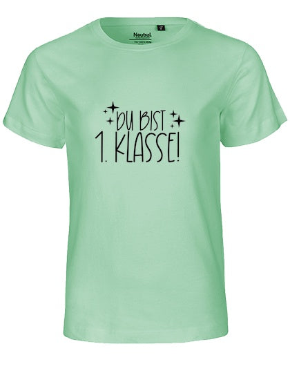 MiMaMäuschen Kinder Bio T-Shirt Schulkind Du Bist 1. Klasse (schwarzer Druck) 1 – Dusty Mint