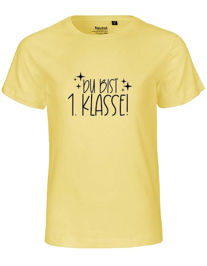 MiMaMäuschen Kinder Bio T-Shirt Schulkind Du Bist 1. Klasse (schwarzer Druck) 1 – Dusty Yellow