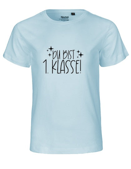 MiMaMäuschen Kinder Bio T-Shirt Schulkind Du Bist 1. Klasse (schwarzer Druck) 1 – Light Blue